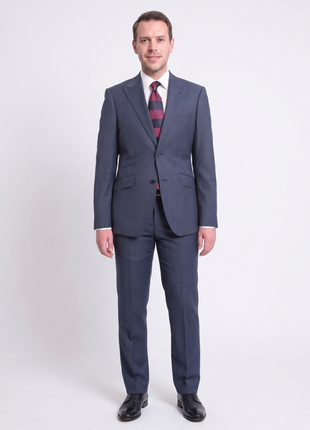 Ideal Slim Fit Heather Blue Two Button Wool Suit With Peak Lapels - The Suit Depot