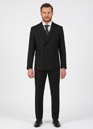Di'nucci Slim Fit Black Textured Double Breasted Wool Blend Suit