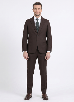 Di'nucci Slim Fit Solid Chocolate Brown Peak Lapel Wool Blend Suit
