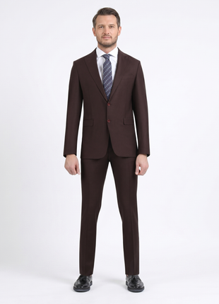 Di'nucci Slim Fit Burgundy Textured Peak Lapel Wool Blend Suit
