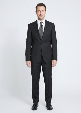 Blujacket Mens Solid Black 100% Wool Regular Fit 2 Piece Suit