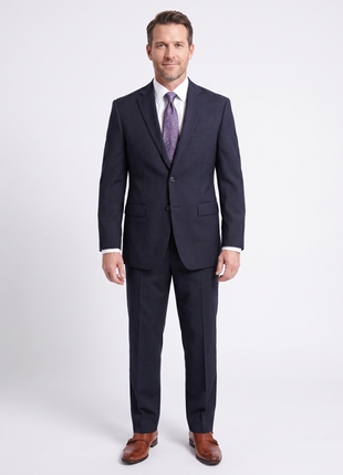 I Uomo Regular Fit Navy Blue Mini Check Plaid Two Button 100% Wool Men's Suit - The Suit Depot