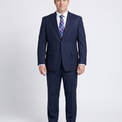 Lazetti Couture Men's Portly Fit Solid Navy Blue Two Button Wool 2 Piece Suit - The Suit Depot