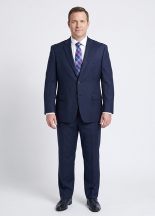 Lazetti Couture Men's Portly Fit Solid Navy Blue Two Button Wool 2 Piece Suit - The Suit Depot