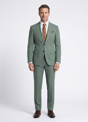 Romaster Mens Slim Fit Stretch Solid Green Wool Blend 2 Piece Suit