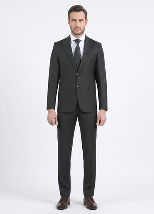 Di'nucci Slim Fit Green Textured Peak Lapel Wool Blend Suit