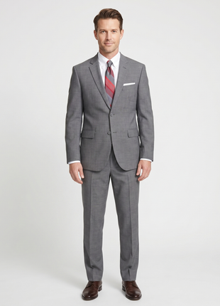 Ideal Slim FIt Heather Gray Two Button Half Lined Stretch Wool Suit - The Suit Depot