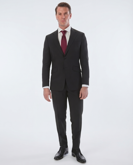 Sartoria Mazara Mens Slim Fit Black 100% Wool 2 Piece Suit