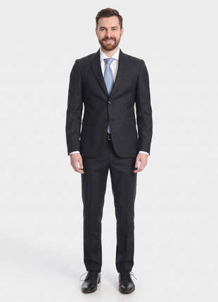 Raphael Mens Solid Black Slim Fit 2 Piece Suit With Peak Lapels