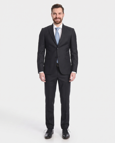 Raphael Mens Solid Black Slim Fit 2 Piece Suit With Peak Lapels