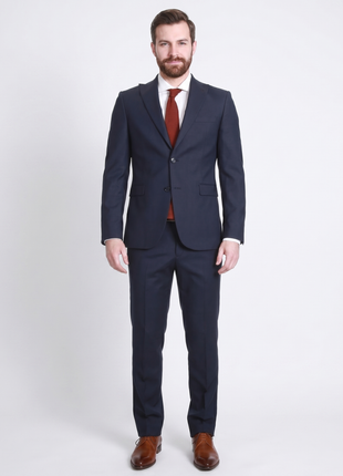 Raphael Mens Solid Navy Blue Slim Fit 2 Piece Suit With Peak Lapels