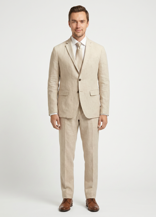 Label E Men's Solid Tan Classic Fit 100% Linen Suit