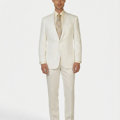 Label E Men's Solid White Classic Fit 100% Linen Suit - The Suit Depot