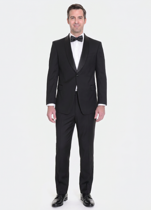 Men's Slim Fit 1 Button Shawl Lapel Black Tuxedo Suit