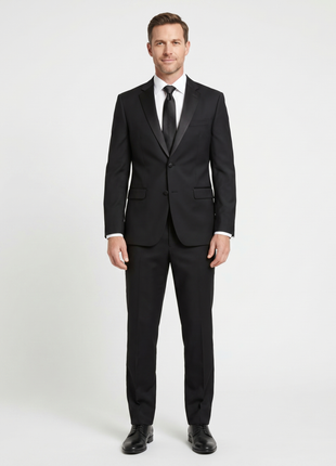 Braveman Slim Fit Solid Black Two Button Tuxedo Suit With Satin Lapel - The Suit Depot