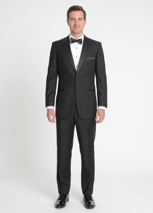 Raphael Classic Fit Solid Black Tuxedo Suit With Satin Stripe On Pant - The Suit Depot