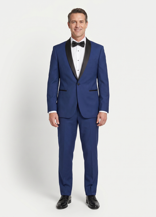 Gino Vitale Slim Fit Indigo Blue One Button Tuxedo Suit With Satin Shawl Lapel - The Suit Depot