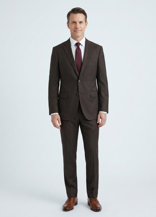 Blujacket Mens Solid Brown 100% Marzotto Wool Regular Fit 2 Piece Suit - The Suit Depot