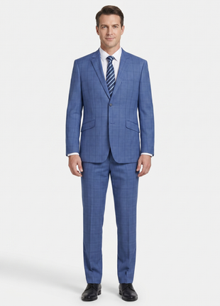 Raphael Light Blue Windowpane Check Slim Fit Stretch Notch Lapel Two Button Suit