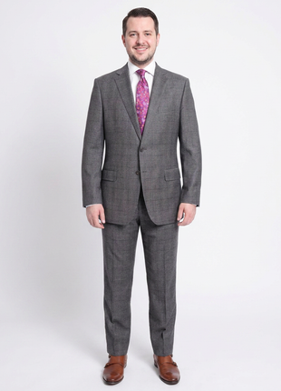 Blujacket Classic Fit Gray Plaid Windowpane Two Button Reda Wool Suit - The Suit Depot
