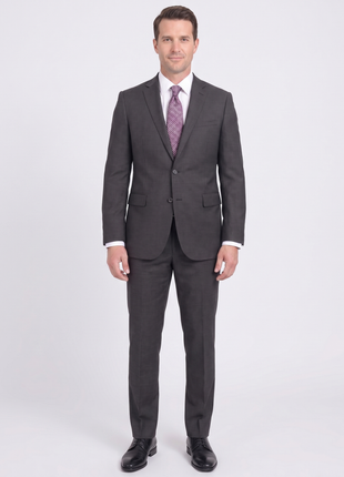 Mens Slim Fit Charcoal Gray Check Two Button Wool Suit - The Suit Depot