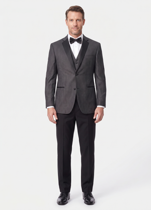 Caravelli Mens Black Pindot Slim Fit 3 Piece Tuxedo Suit With Satin Lapels - The Suit Depot