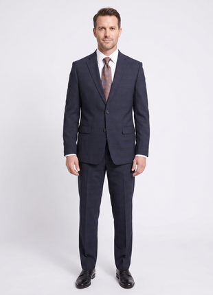 Steven Land Classic Fit Navy Blue Plaid Two Button Wool Suit - The Suit Depot