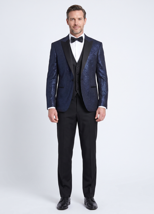 Cemden Mens Solid Blue Shimmer 3 Piece One Button Tuxedo Suit