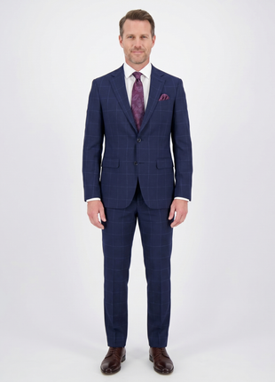 Navy Blue Check Slim Fit 100% VBC Wool Prehemmed Suit