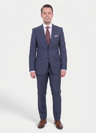 Mens Napoli Classic Fit Blue Half Canvassed Italian Marzotto Wool 2 Button Suit - The Suit Depot