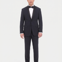 EP Slim Fit Navy Blue Tonal Striped Two Button Tuxedo Suit - The Suit Depot