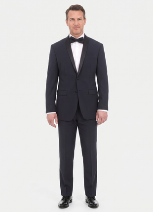 EP Slim Fit Navy Blue Tonal Striped Two Button Tuxedo Suit - The Suit Depot