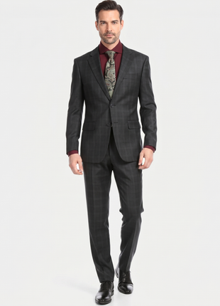 Ferrecci Mens Black Plaid Classic Fit Wool Blend 2 Piece Suit