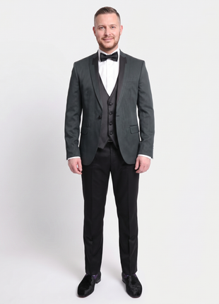 Cemden Slim Fit Green Textured One Button Three Piece Tuxedo Suit - The Suit Depot