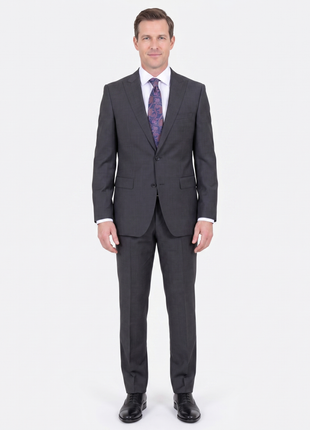 Hugo Boss The Fordham/central Charcoal Gray Pindot Wool Suit With Peak Lapels - The Suit Depot