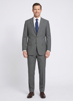 Raphael Mens Gray Check Classic Fit Stretch 2 Piece Suit