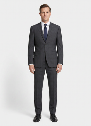 Canali Men's Charcoal Windowpane 100% Wool Suit 34S