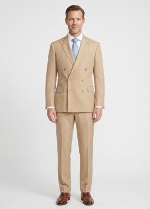 Ralph Lauren Purple Label Mens 38L Tan 100% Silk Double Breasted 2 Piece Suit