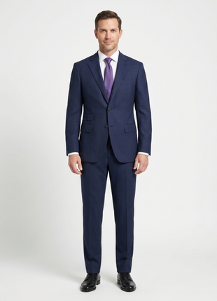 Napoli Slim Fit Textured Navy Blue Half Canvassed Wool Suit Ticket Pocket - The Suit Depot
