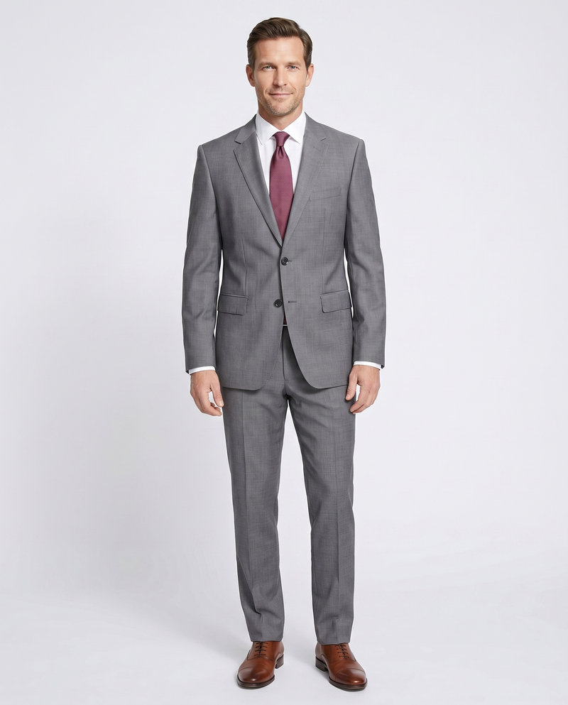 Hugo Boss Mens Gray Striped 100% Wool Slim Fit 2 Piece Suit – The