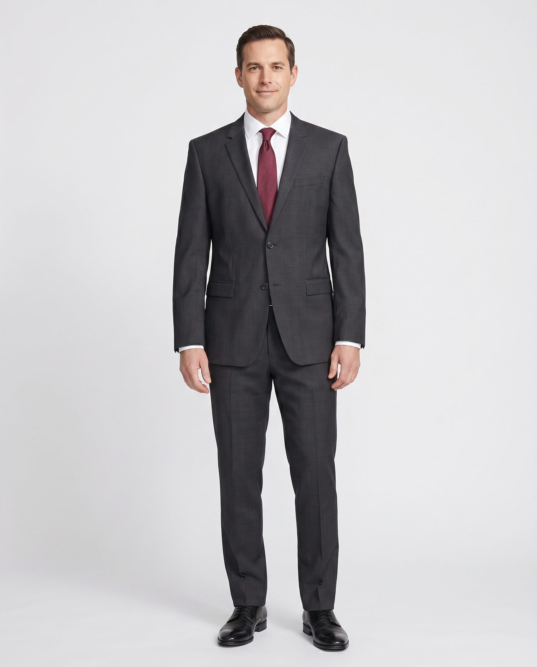 Hugo Boss Mens 42L Charcoal Plaid 100% Wool Slim Fit Two Piece