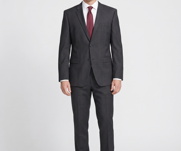 Hugo Boss Mens 42L Charcoal Plaid 100% Wool Slim Fit Two Piece