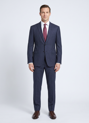 Armani Collezioni M-Line Mens 42R Navy Blue Check 2 Piece Suit