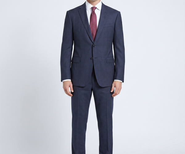 Armani Collezioni M-Line Mens 42R Navy Blue Check 2 Piece Suit