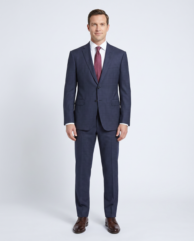 Armani Collezioni M-Line Mens 42R Navy Blue Check 2 Piece Suit