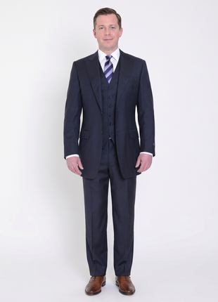 Canali 38xl 48 Drop 7 Navy Tonal Striped Three Piece Wool Suit With Peak Lapels