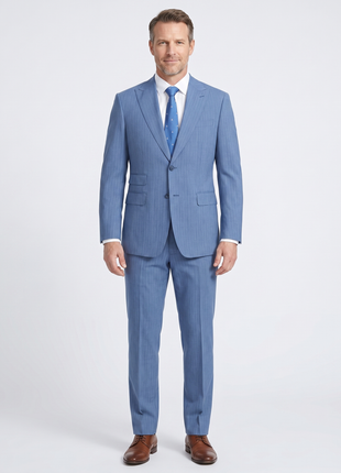 English Laundry Light Blue Pinstriped Slim Fit Peak Lapel Wool Suit