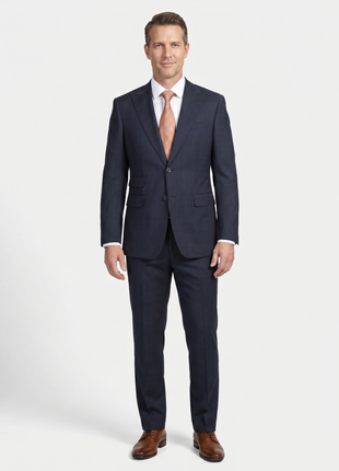 English Laundry Navy Windowpane Check Slim Fit Peak Lapel Wool Suit