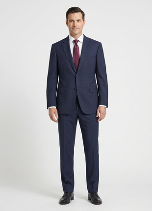 Canali 1934 Mens 48R Drop 7 Navy Blue Check 100% Wool 2 Piece Suit