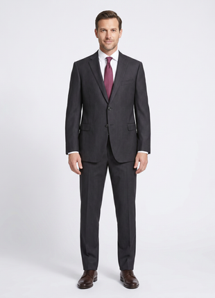 Armani Collezioni Mens Slim Fit Charcoal Pinstripe 100% Wool 2 Piece Suit